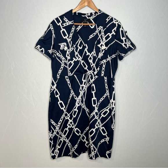 Lennie for Nina Leonard Cotton-Blend Chain-Print Nautical Dress. Size 16. - Picture 3 of 16